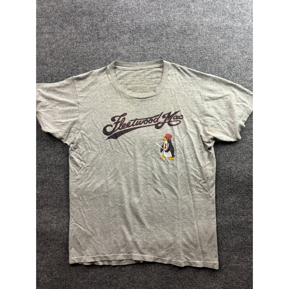 Fleetwood Mac T-Shirt Mens L Gray 1982 Vintage Penguin Baseball Single Stitch